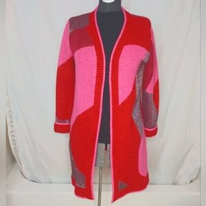 YEST Womens Red Pink Sweater Cardigan Valentines RED, Long Cozy Thick Sz 6‎